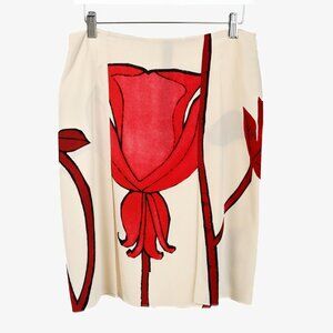 Marni AW/12 Cream and Red Silk Floral Print Skirt